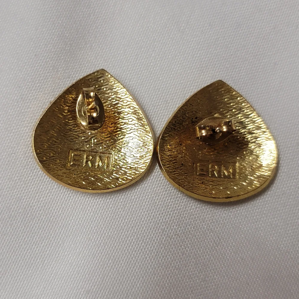 Vintage Genuine Cloisonne Earrings Water Lily Lotus Flower Gold Filled